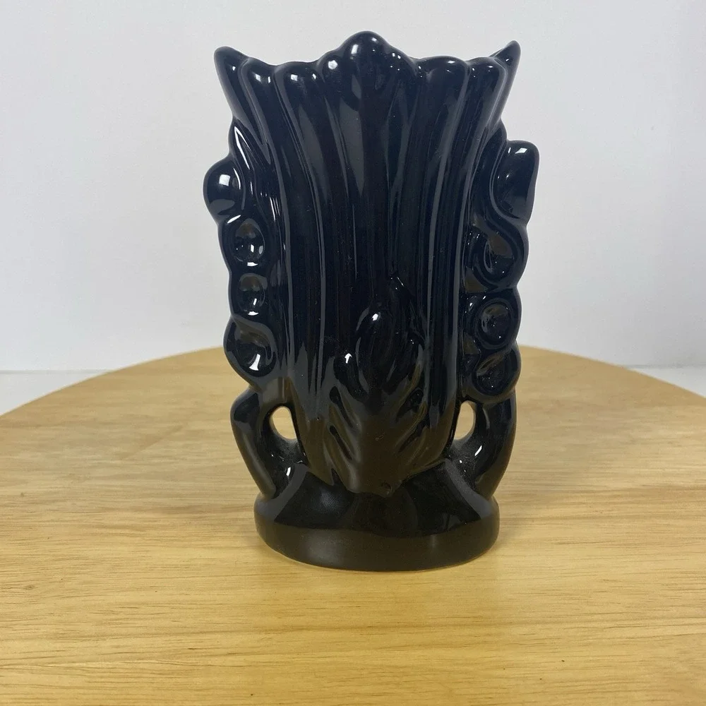 Japanese Style Black Boat Vase And Two Medium with Peacock Floral Scene 3 Pieces